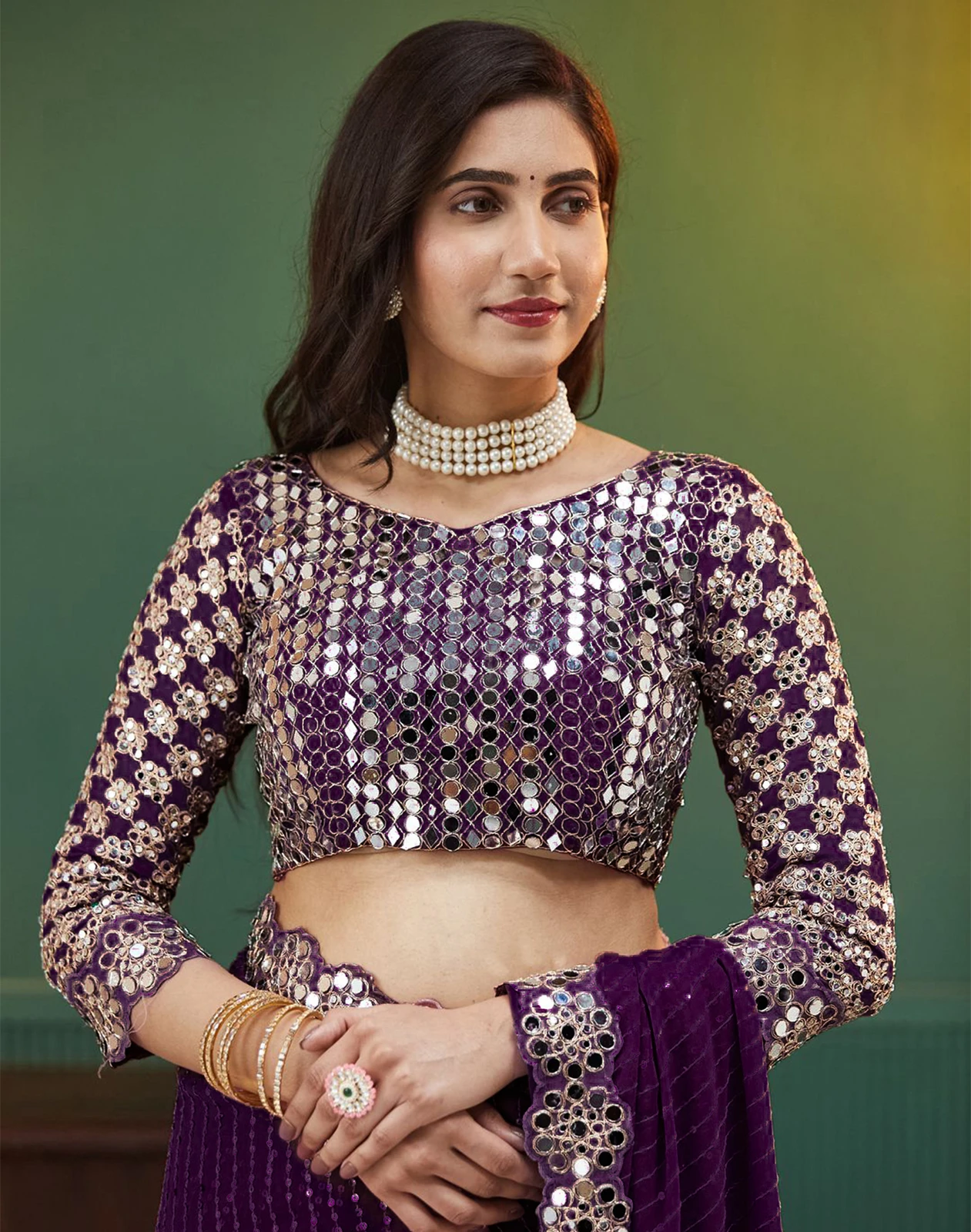 Satrani Embellished, Embroidered, Self Design Bollywood Georgette Saree (Purple)