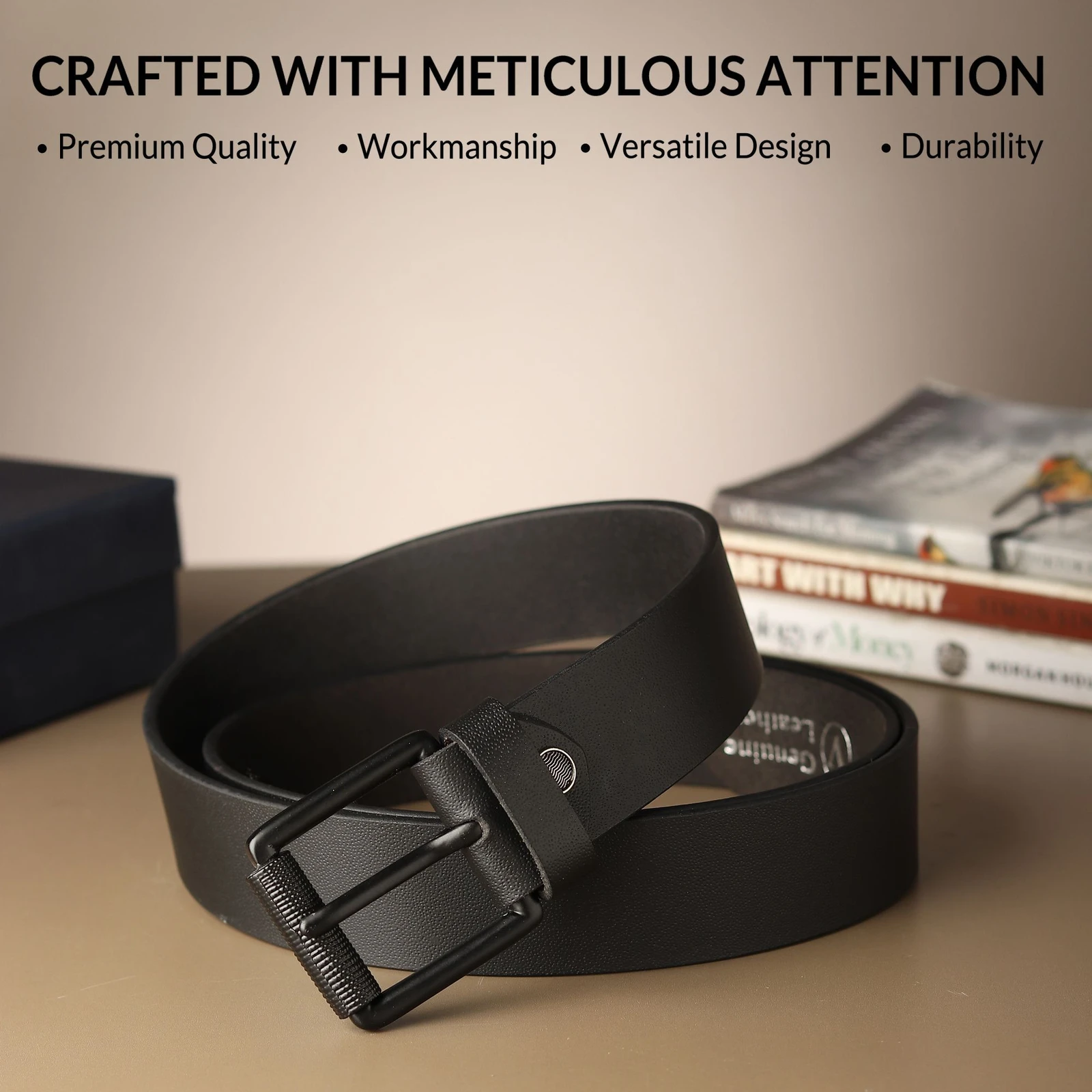 ROVERSOLE Men Casual, Evening, Formal, Party Black Genuine Leather Belt