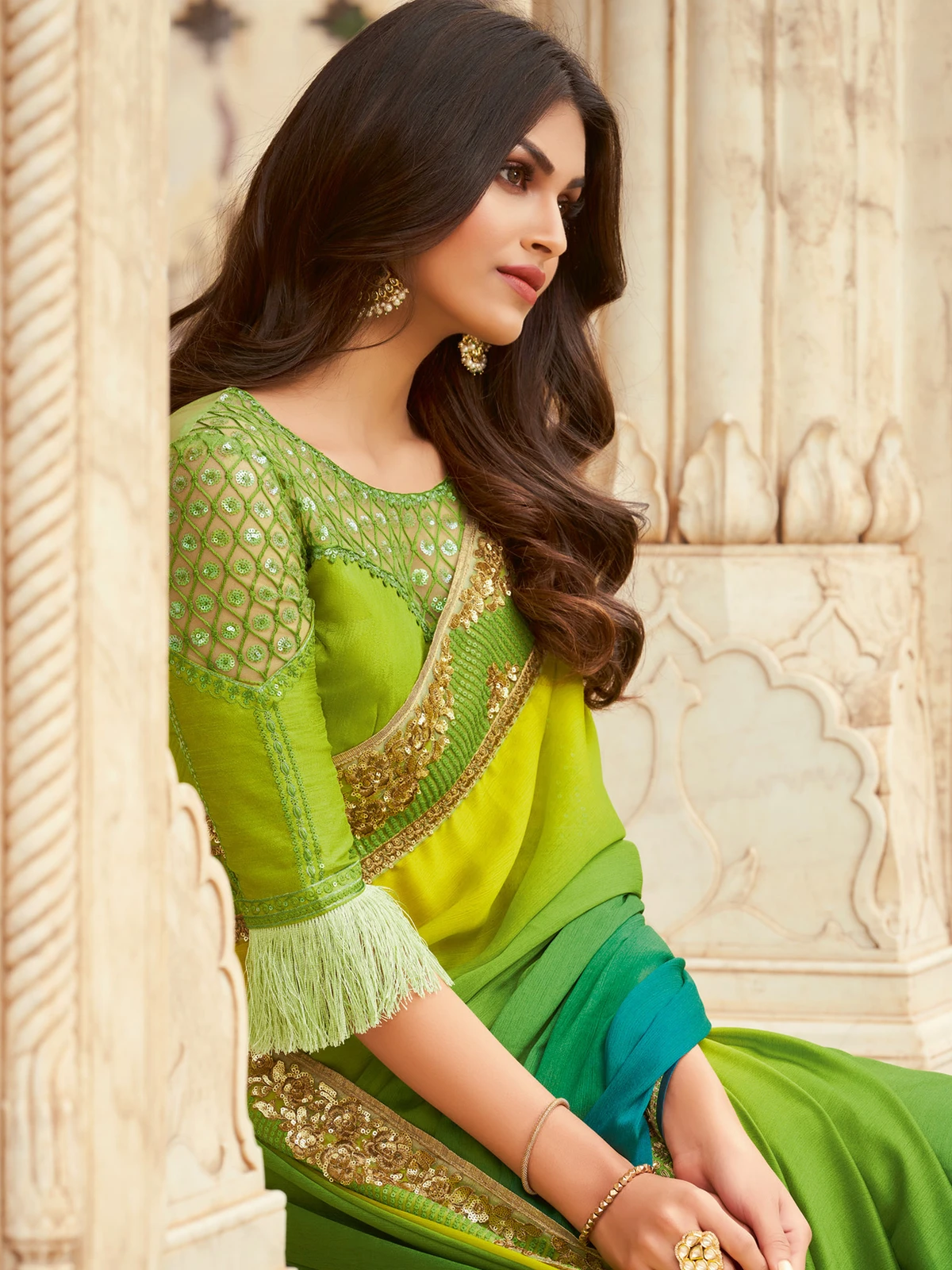 Tasrika Embroidered Bollywood Georgette Saree (Light Green)