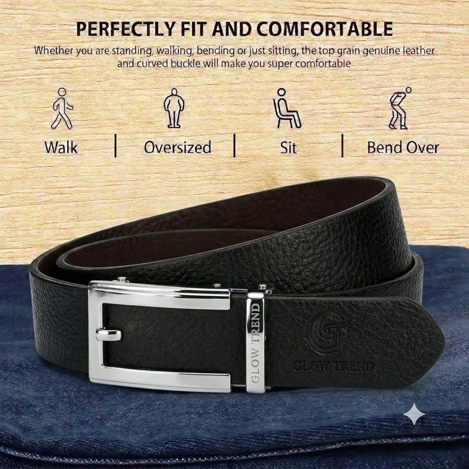 GLOW TREND ENTERPRISES Men Formal, Casual, Party, Evening Black, Silver Genuine Leather Belt