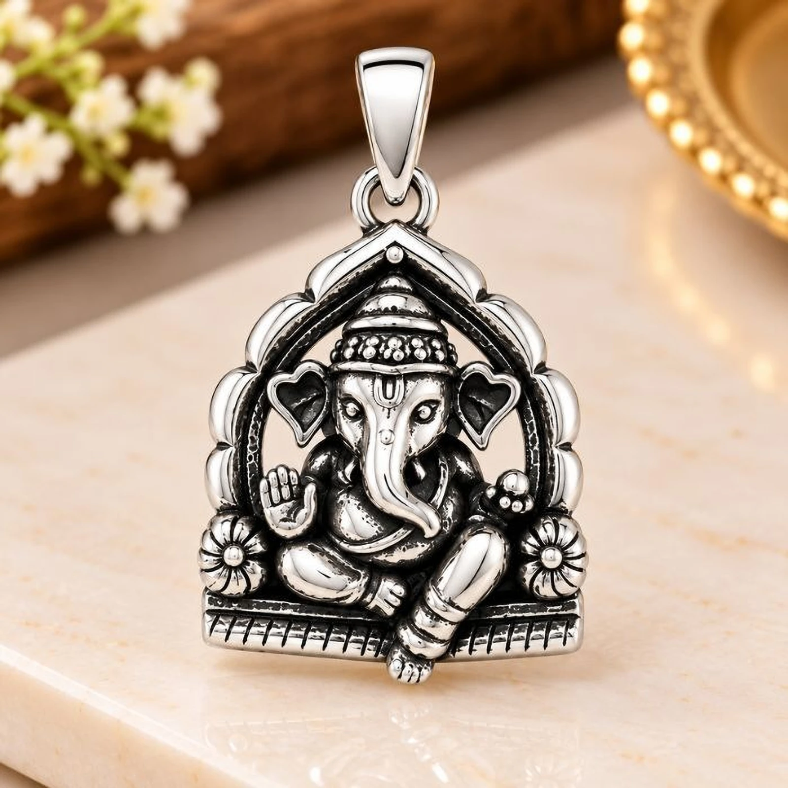 SRKJ 3 CM Ganesh ji Pendant for Men & Women 925 Sterling Silver Pendant