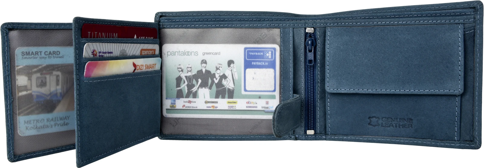 URBAN FOREST Men Blue Genuine Leather RFID  Wallet - Regular Size (6 Card Slots)