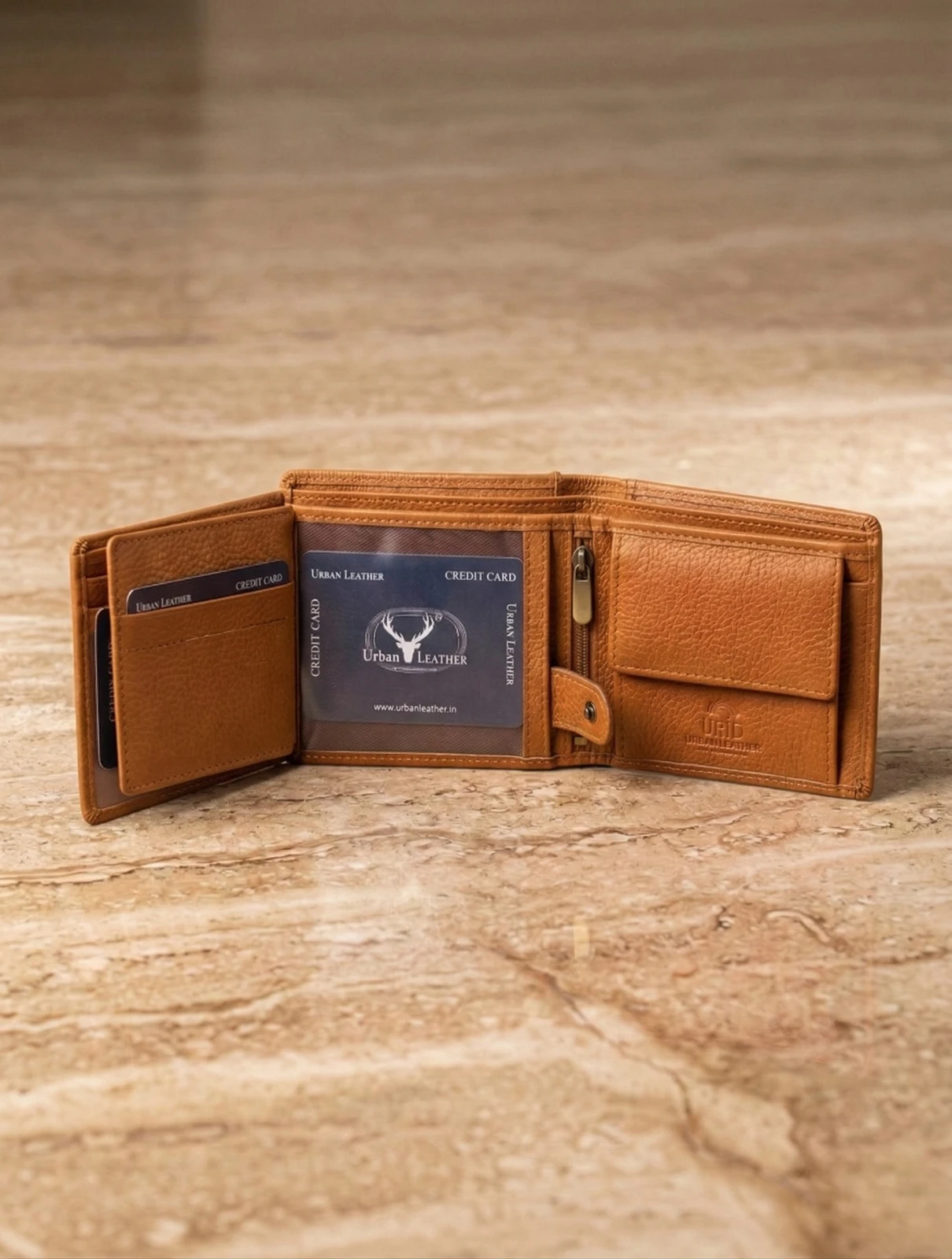 URBAN LEATHER Men Casual, Formal, Travel Tan Genuine Leather RFID  Wallet (10 Card Slots)