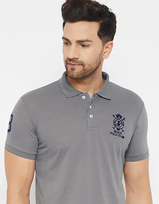 The Million Club Men's Grey Half Sleeves Solid Polo T-shirt