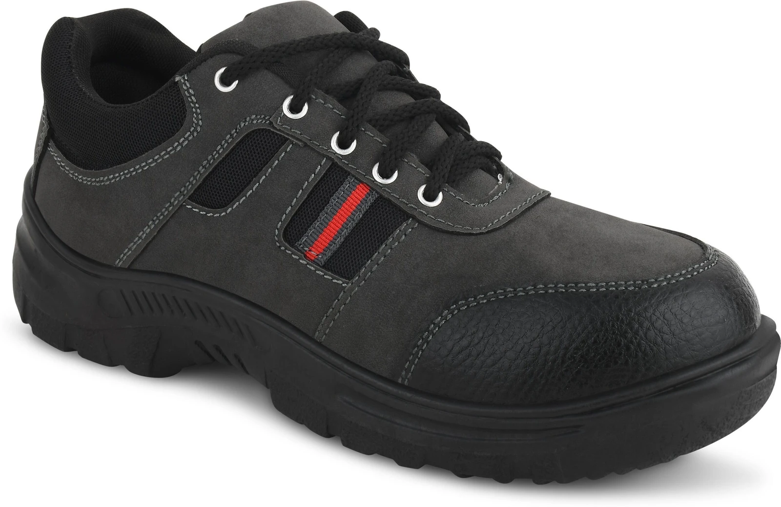 FOOT TRENDS Safety Shoes with PVC Sole and Steel Toes for Factory and Construction Use Boots For Men (Grey , 8)