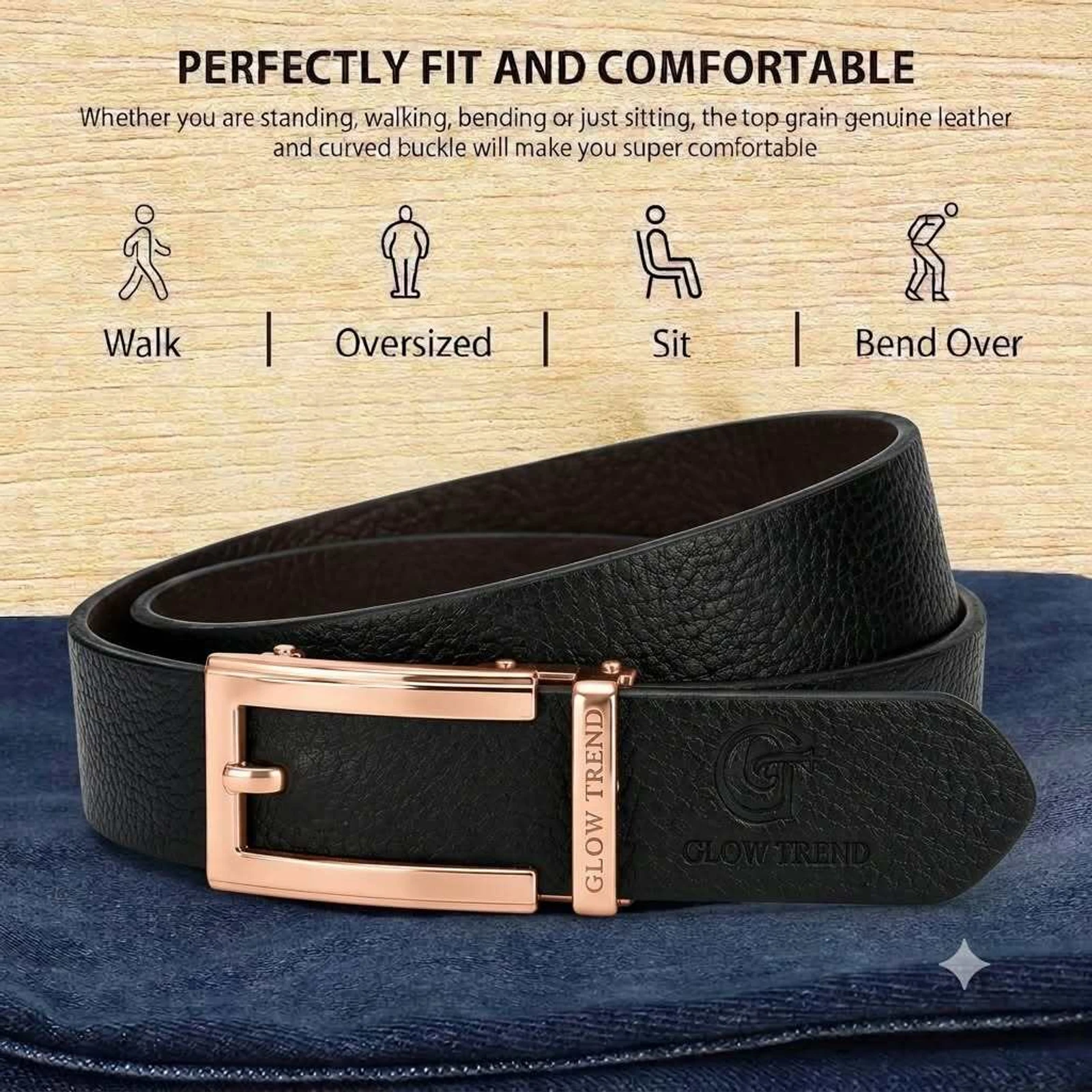 GLOW TREND ENTERPRISES Men Formal, Casual, Party, Evening Black, Gold Genuine Leather Belt
