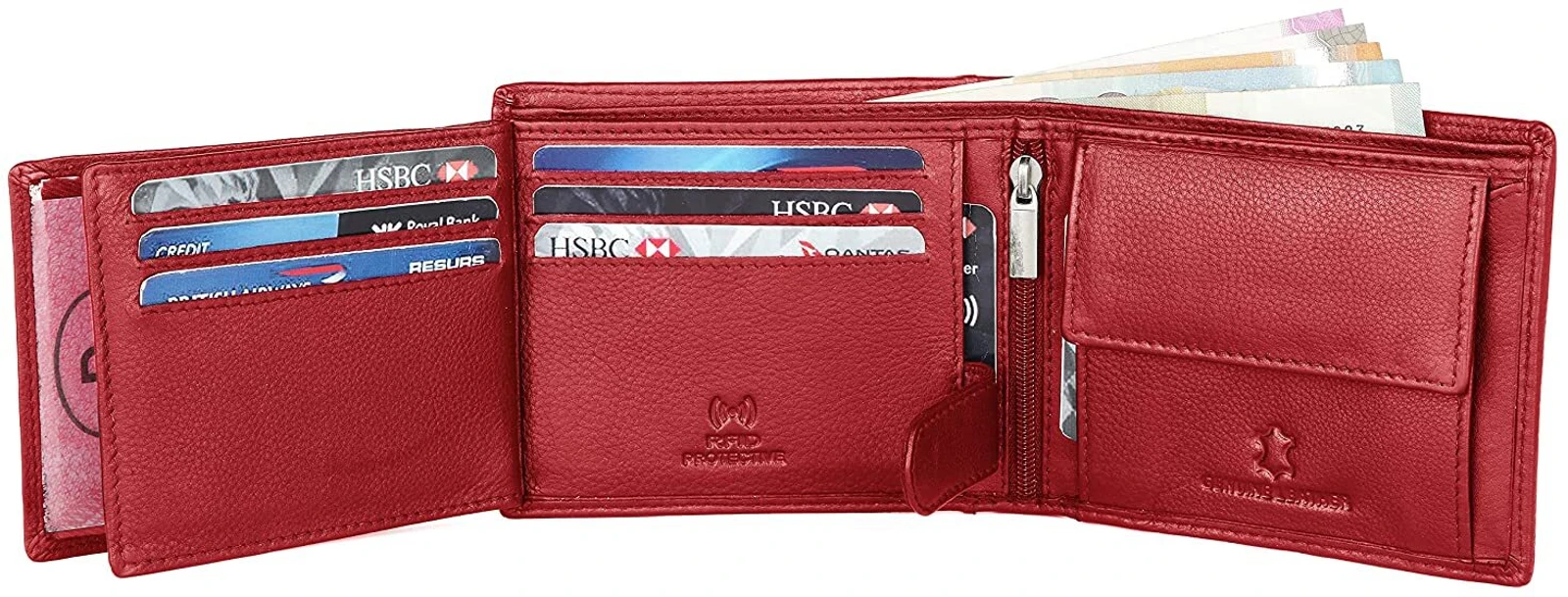 WILDHORN Men Casual, Formal, Travel Red Genuine Leather RFID  Wallet (9 Card Slots)