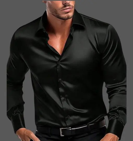 Men Regular Fit Solid Spread Collar Casual Shirt for partywear -Black