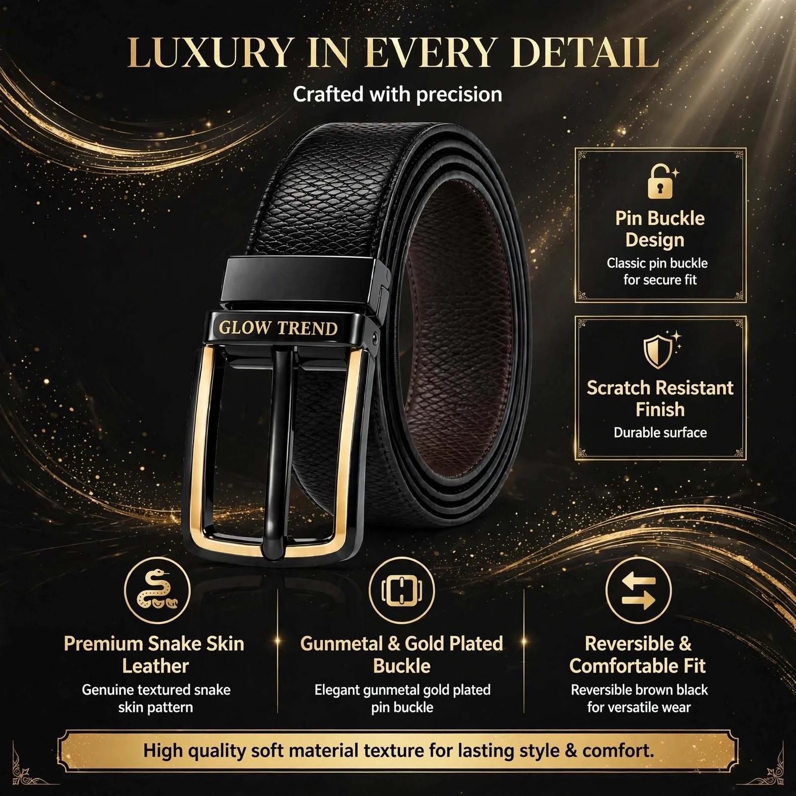 GLOW TREND ENTERPRISES Men Formal, Casual, Party, Evening Black, Brown Genuine Leather Reversible Belt