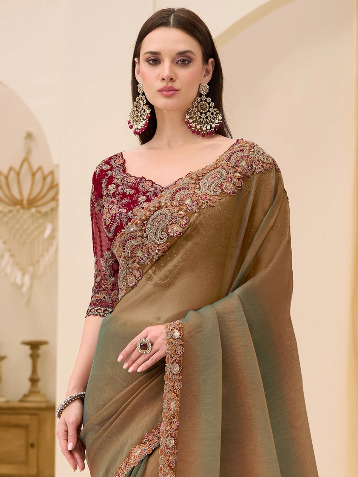 Tasrika Embroidered Bollywood Satin Saree (Green)