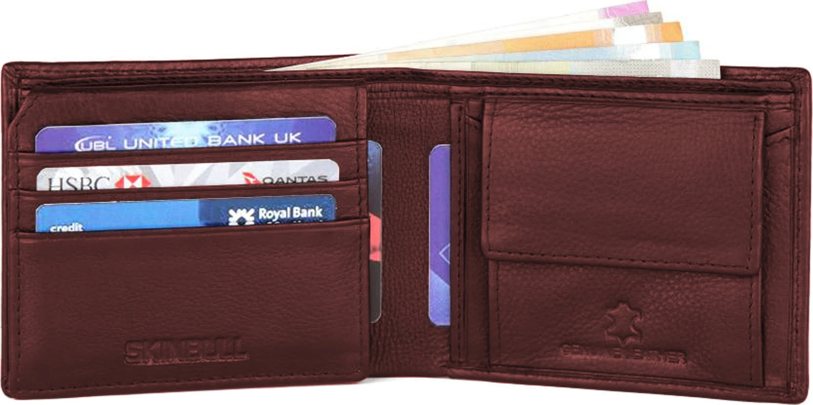 SKINBULL Men Casual, Formal Maroon Genuine Leather RFID  Wallet (8 Card Slots)