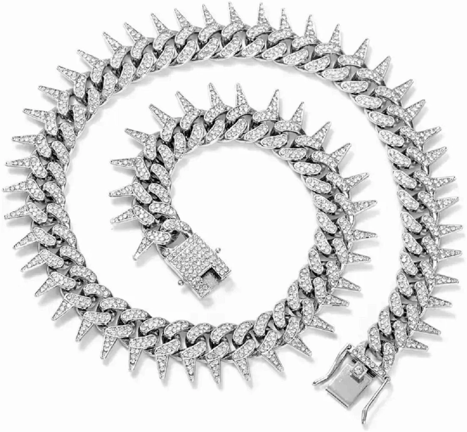 Vivity Iced Chain Hip hop Rapper Festive Party Latest Fashion Stylish Cubic Zirconia Silver Plated Stainless Steel Chain