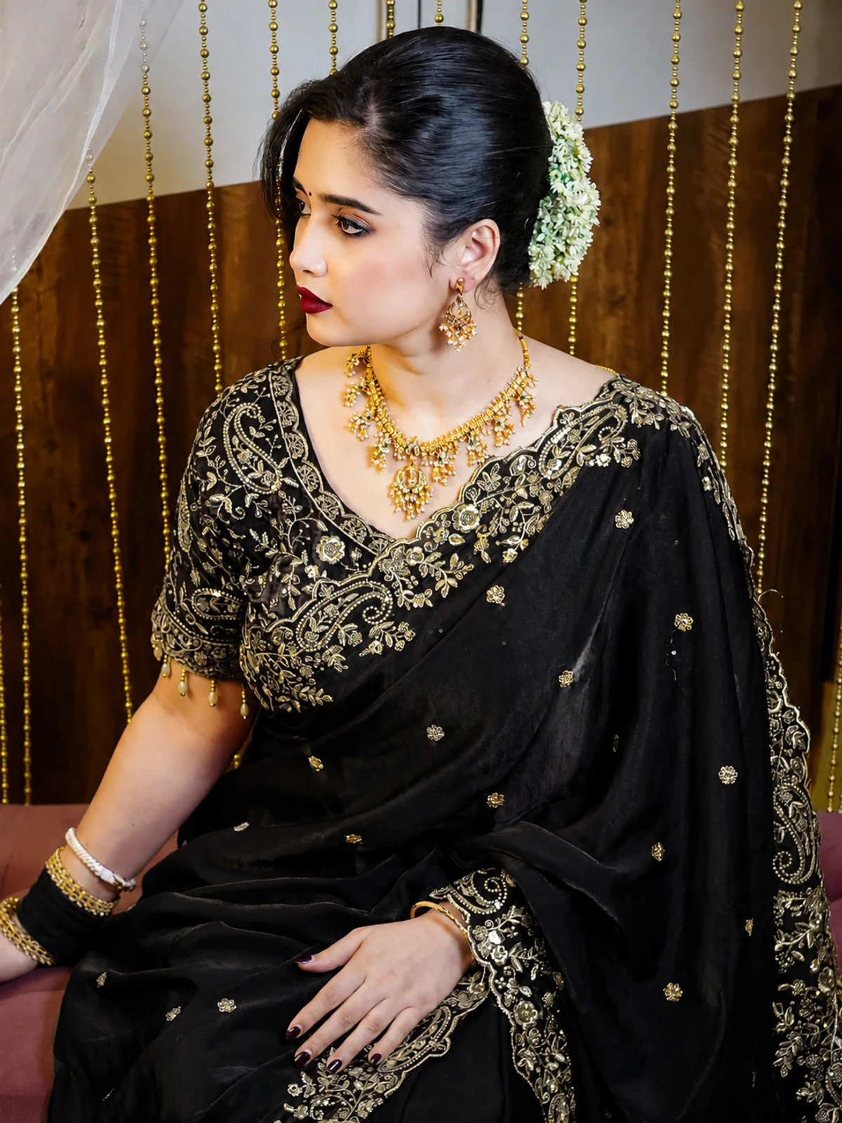 GRUHNAREE Embroidered Bollywood Jimmy Jimmy Saree (Black)