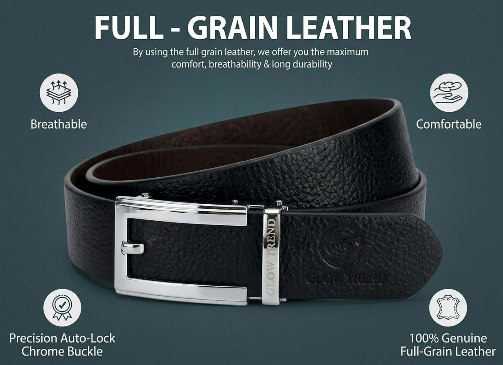 GLOW TREND ENTERPRISES Men Formal, Casual, Party, Evening Black, Silver Genuine Leather Belt
