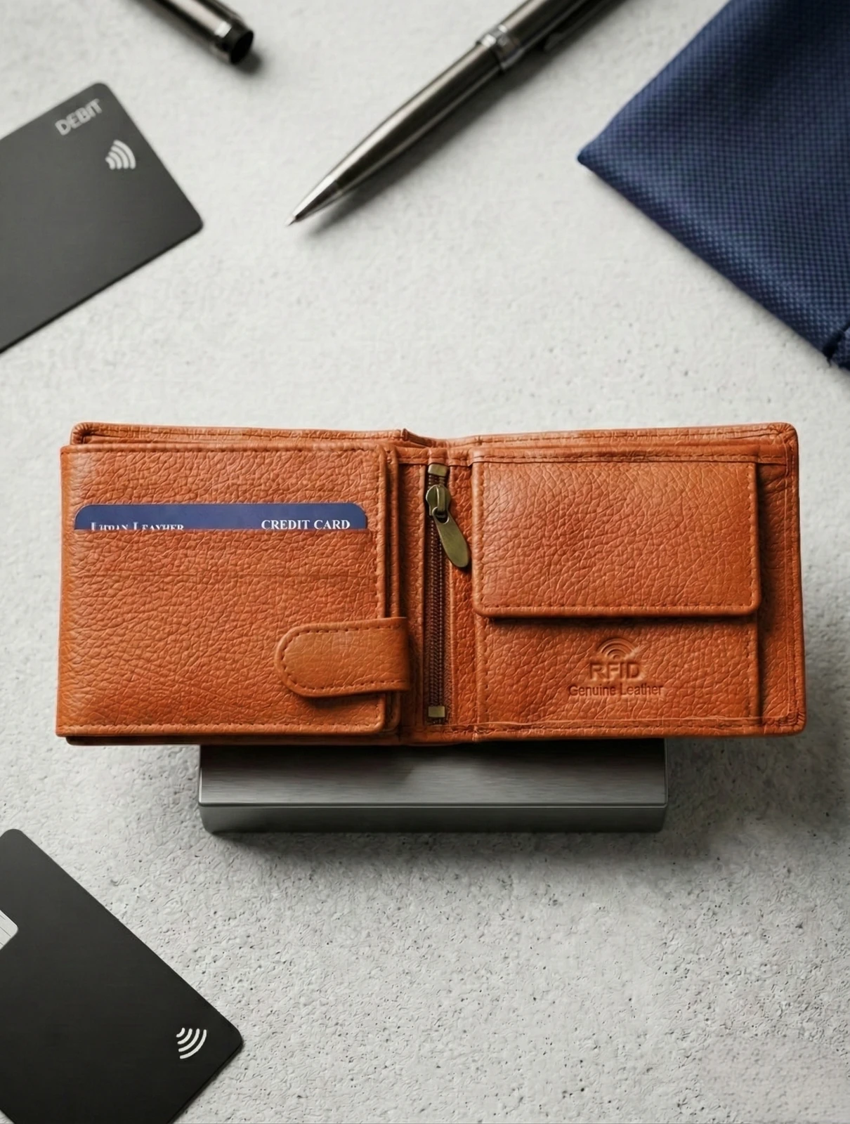 URBAN LEATHER Men Casual, Formal, Travel Tan Genuine Leather RFID  Wallet (10 Card Slots)