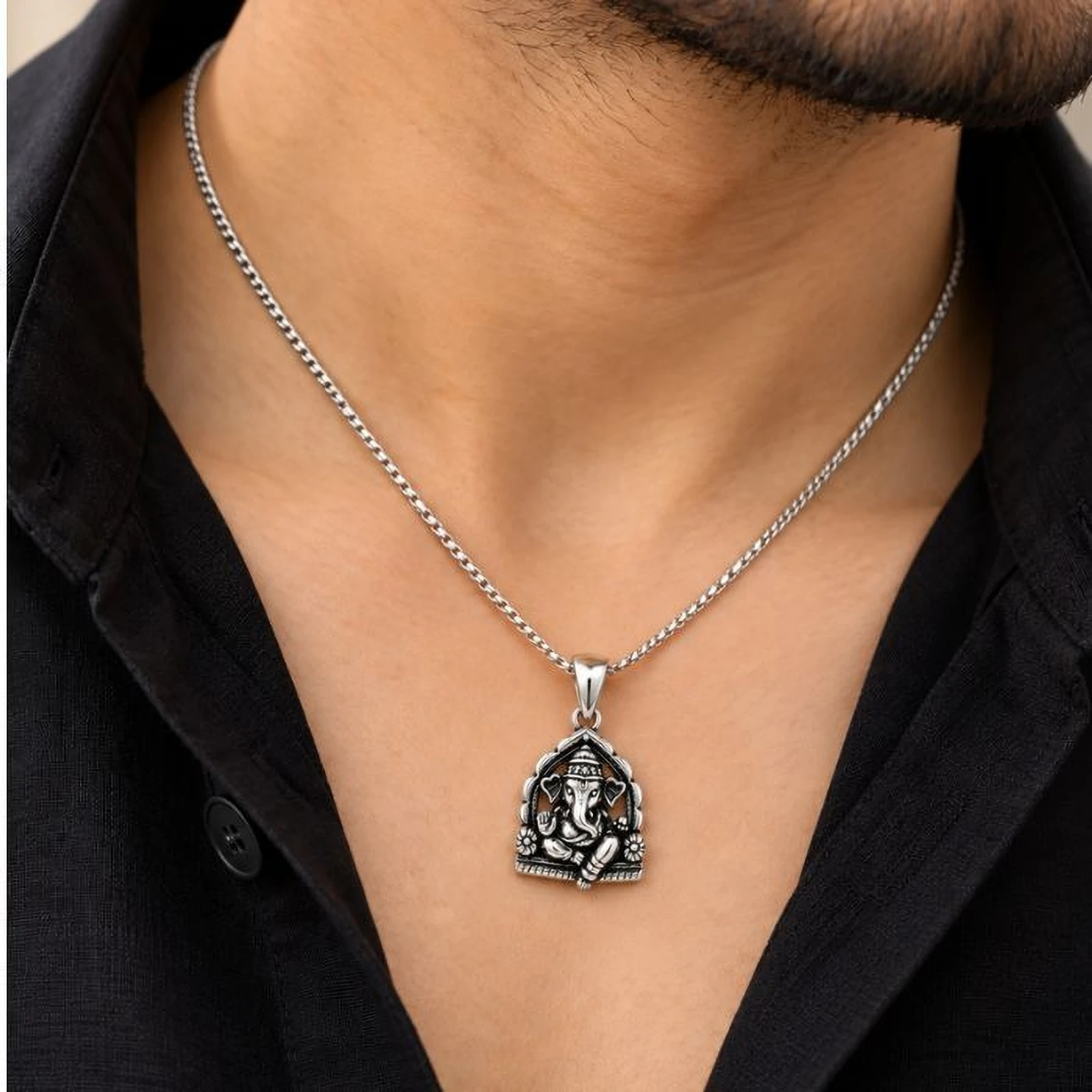SRKJ 3 CM Ganesh ji Pendant for Men & Women 925 Sterling Silver Pendant