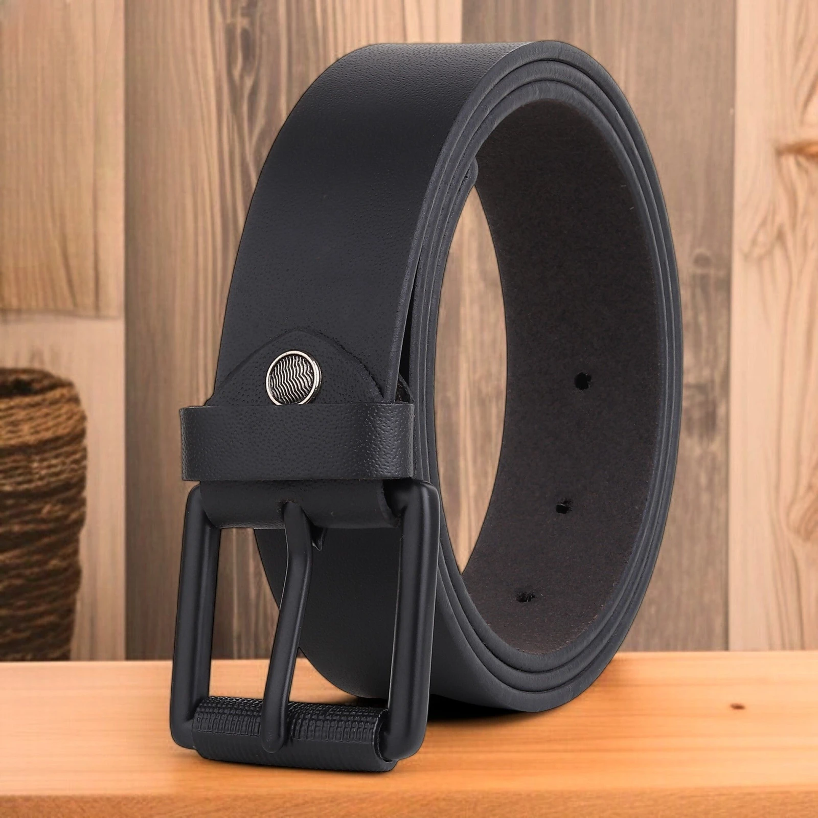 ROVERSOLE Men Casual, Evening, Formal, Party Black Genuine Leather Belt