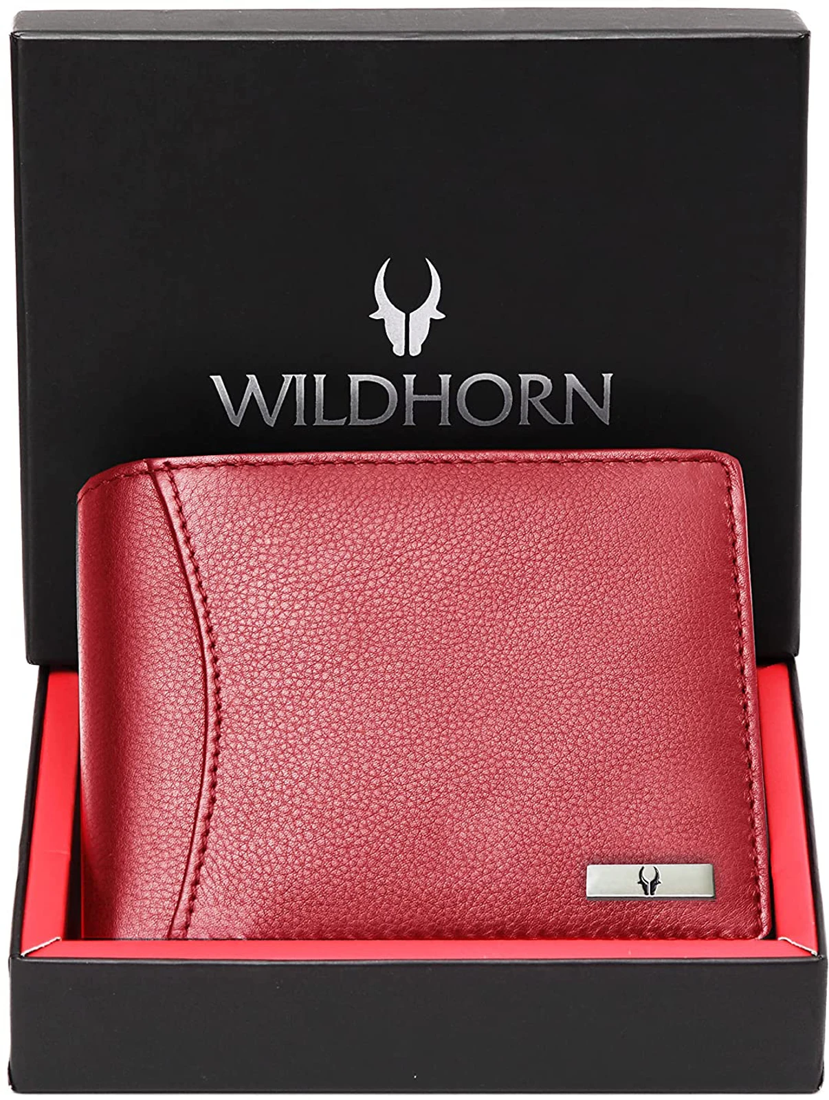 WILDHORN Men Casual, Formal, Travel Red Genuine Leather RFID  Wallet (9 Card Slots)