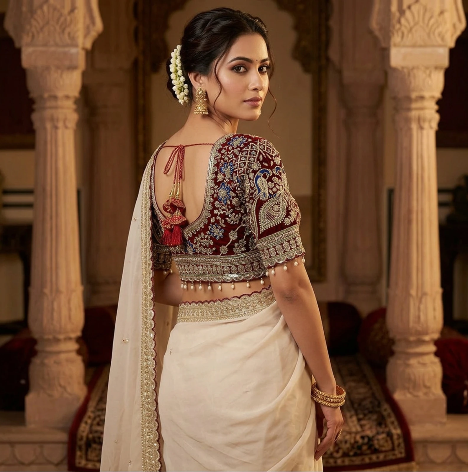 Sareevaa Mall Embroidered, Embellished Bollywood Jimmy Jimmy Saree (Maroon)