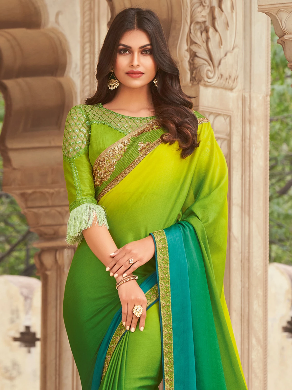 Tasrika Embroidered Bollywood Georgette Saree (Light Green)