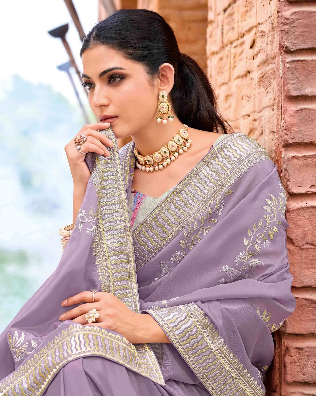 Laxmipati sarees Embroidered Bollywood Silk Blend Saree (Purple)