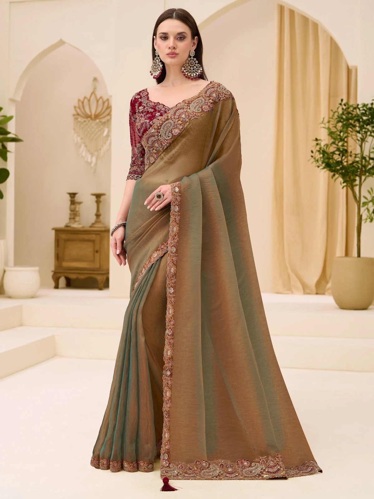 Tasrika Embroidered Bollywood Satin Saree (Green)
