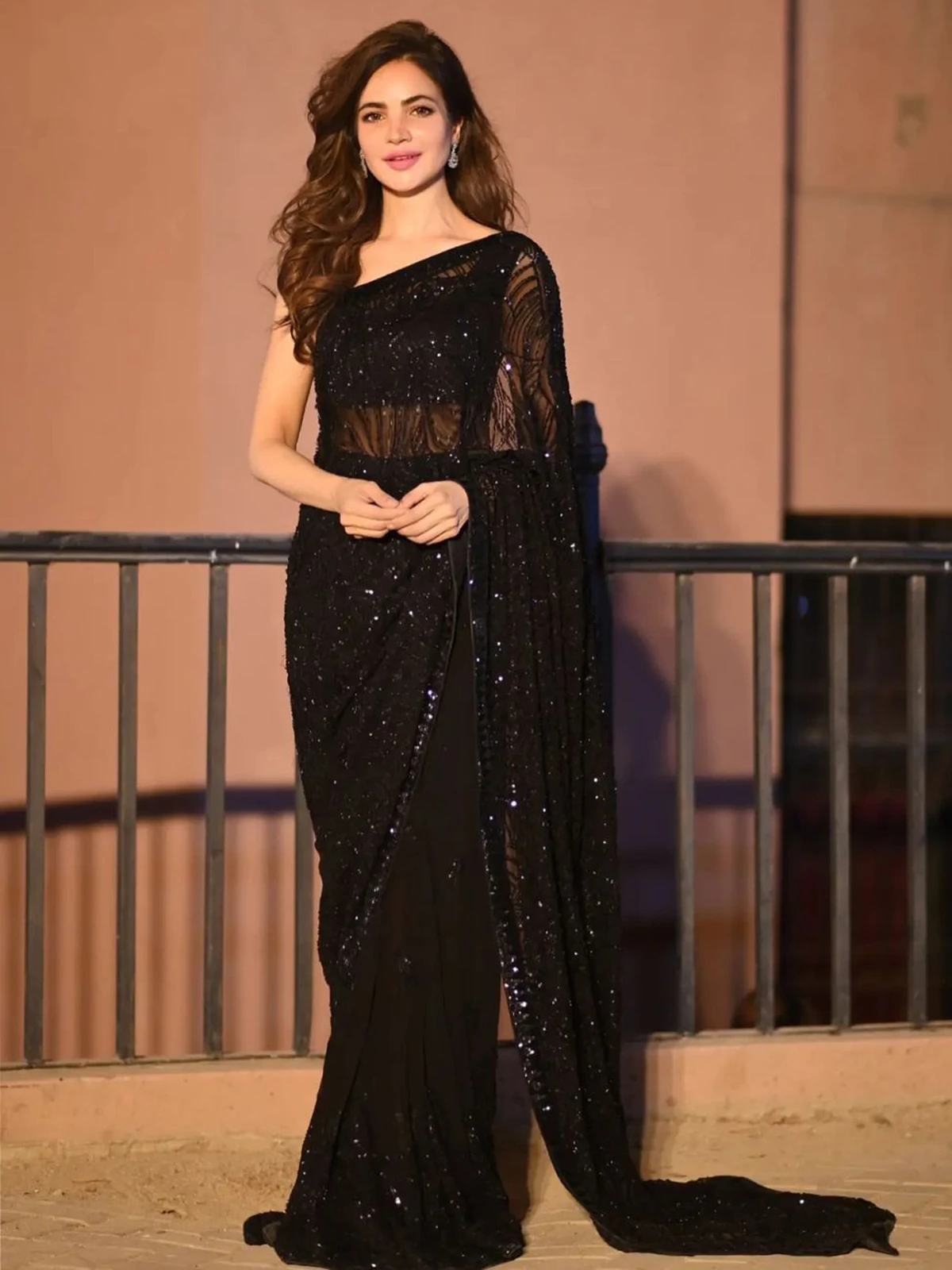 Sangria Embellished Bollywood Georgette Saree (Black)