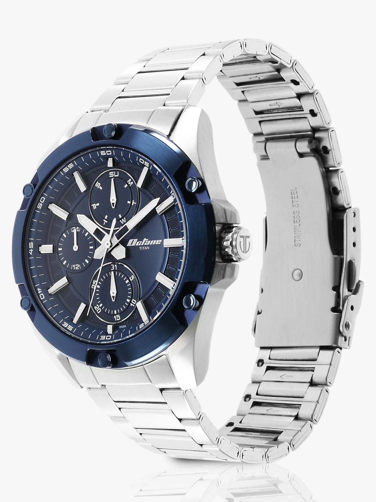 Titan Octane Multifunction Blue Dial Silver Stainless Steel Strap Analog Watch  - For Men NT90143KM02,SP80017QL01,90143KM02,NU90143KM02