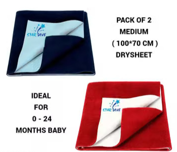 STAR DIVE Waterproof Drysheet, Baby bed Protector, Urine Sheet, Diaper free Sleeping Mat, Play Mat, Massage Mat, Menstrual flow Mat, washable, Reusable, Breathable, Skin Friendly, Heat Free, small size 100X70 cm (pack of 2)