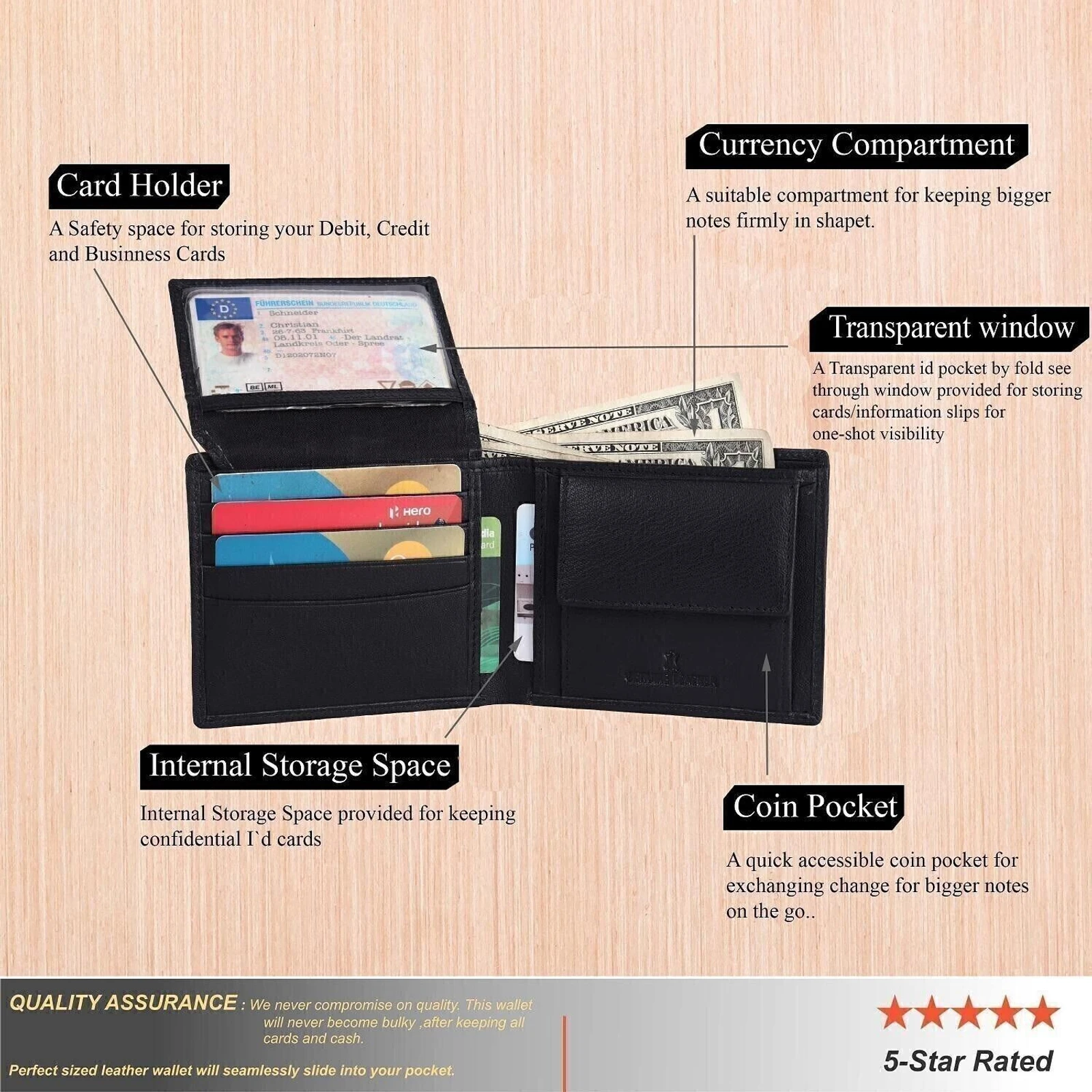 URBAN LEATHER Men Casual, Formal Black Genuine Leather RFID  Wallet - Regular Size (8 Card Slots)