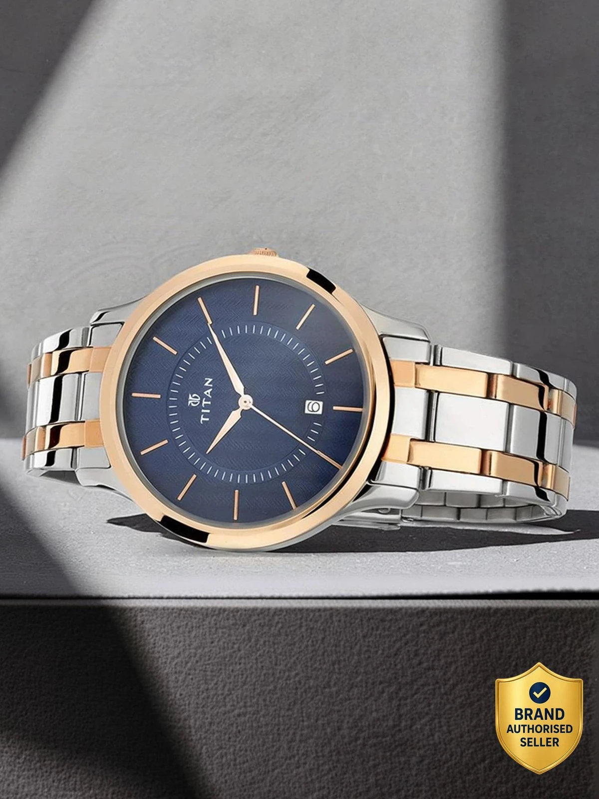 Titan Karishma Blue Dial Silver & Rose Gold Stainless Steel Strap Analog Watch  - For Men NT18242712YM02,NNC3029PP06W,18242712YM02,NU18242712YM02,NU1825KM01