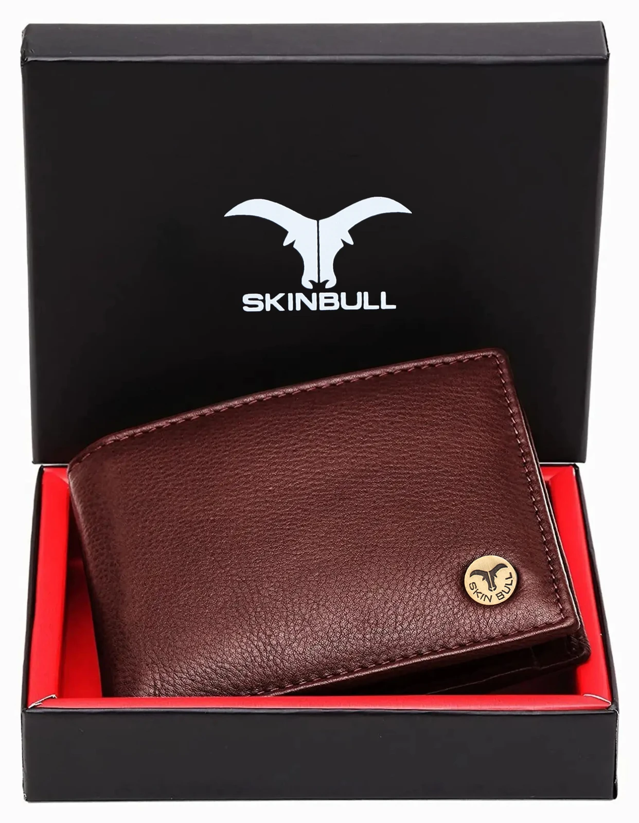 SKINBULL Men Casual, Formal Maroon Genuine Leather RFID  Wallet (6 Card Slots)