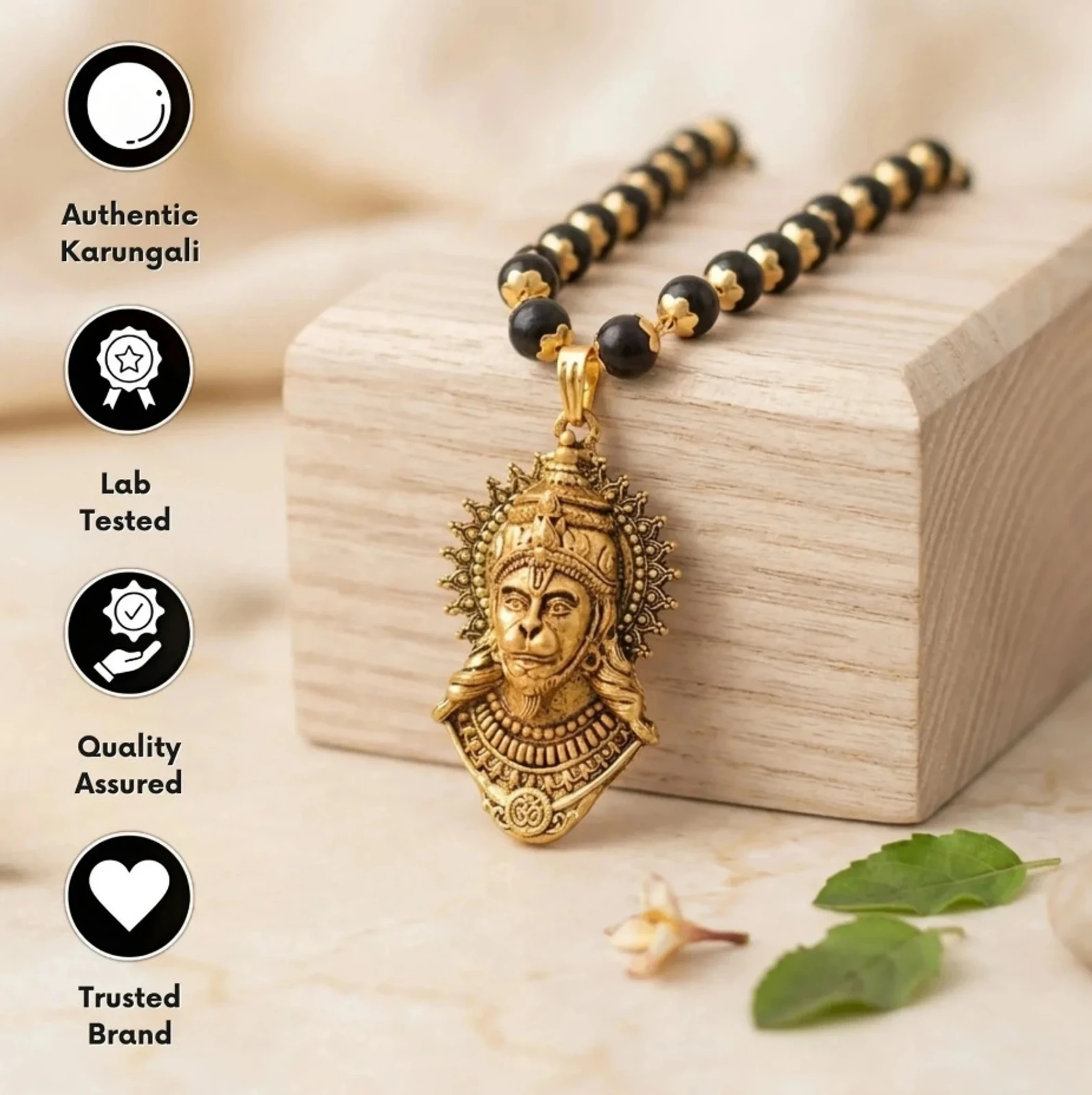 ASTRODADDY,Origianl Karungali Mala With Hanuman Ji Locket With Certification Alloy Pendant Set