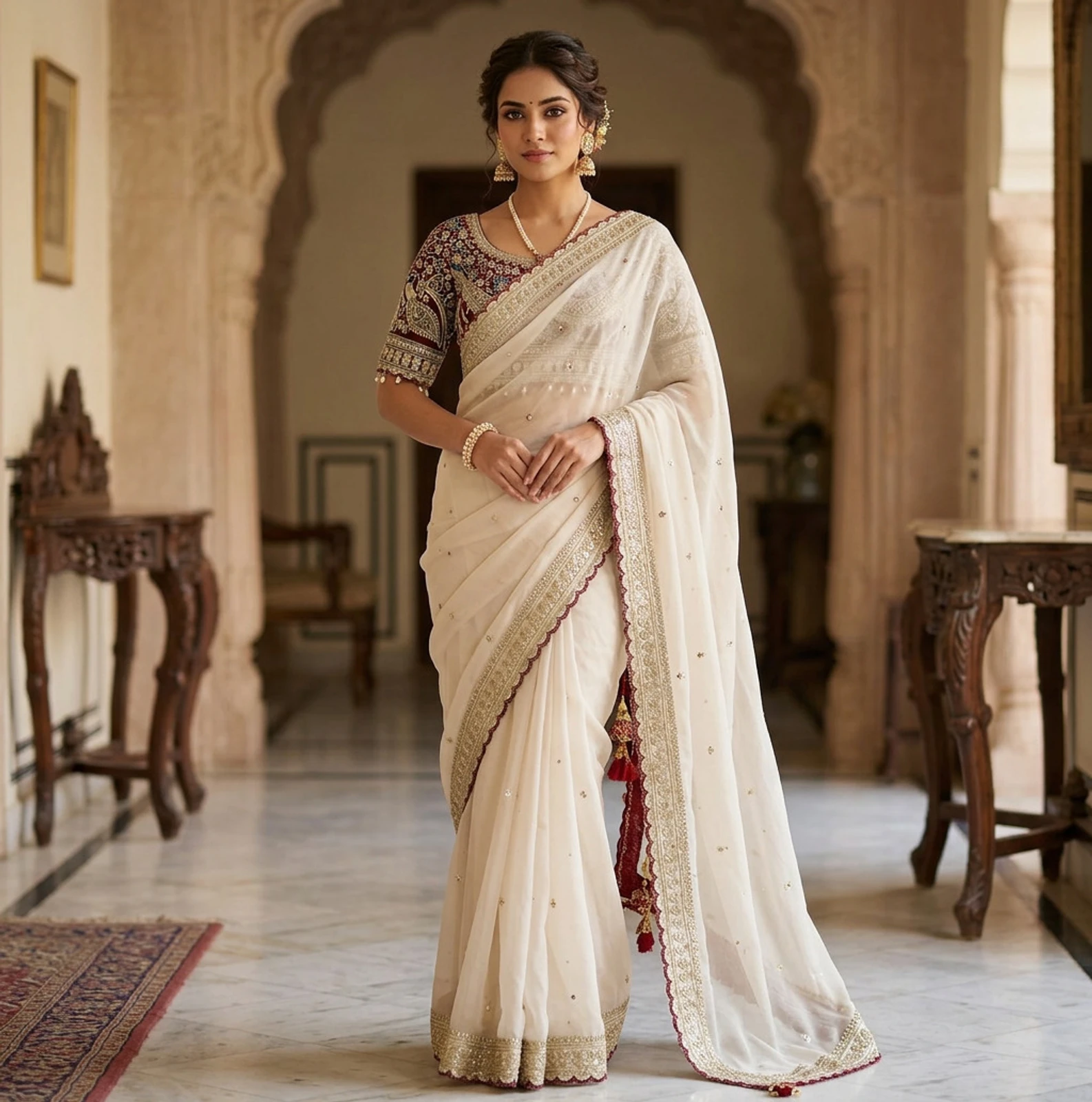 Sareevaa Mall Embroidered, Embellished Bollywood Jimmy Jimmy Saree (Maroon)