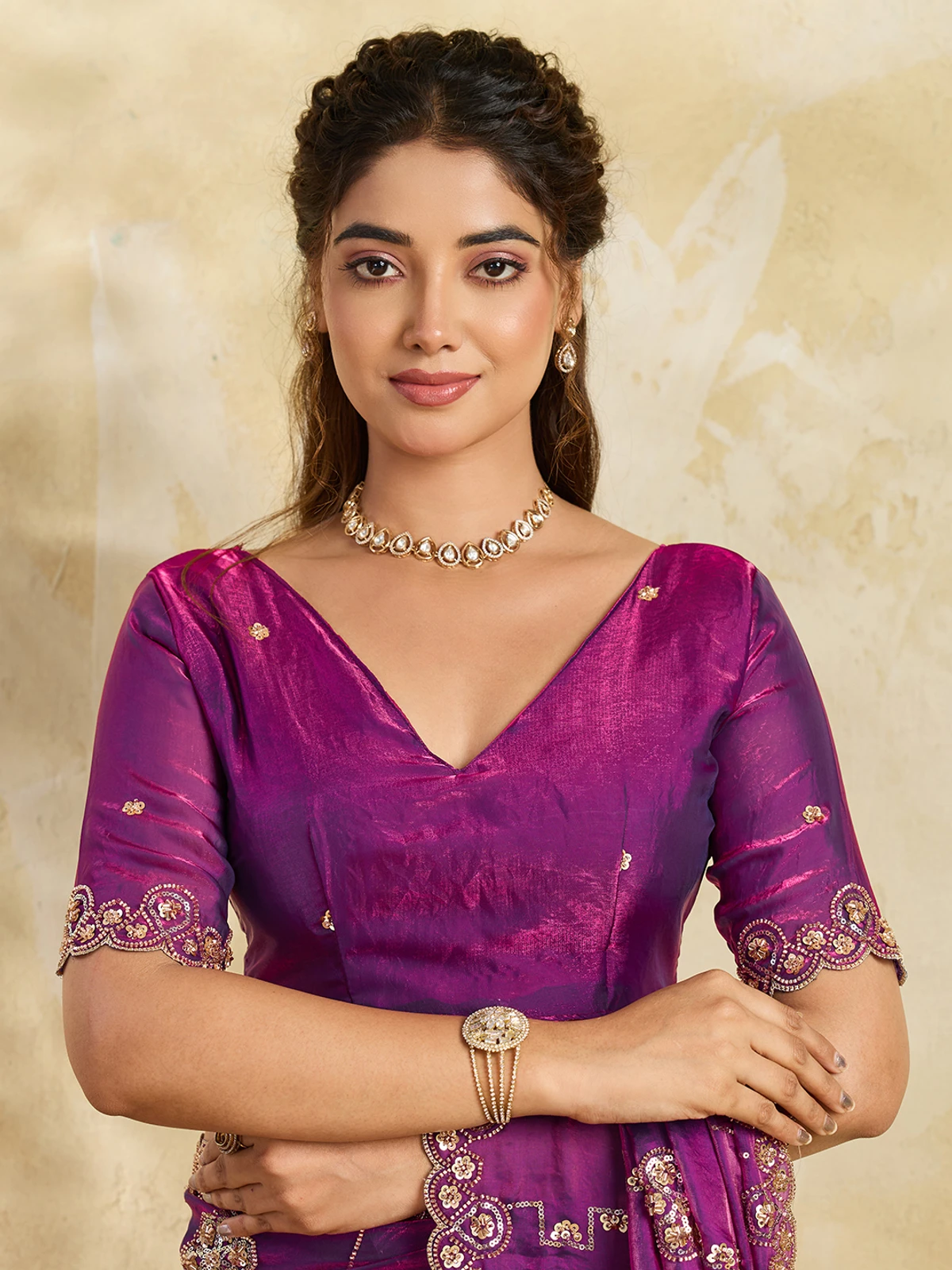 ManiSutra Embroidered Bollywood Satin Saree (Multicolor)
