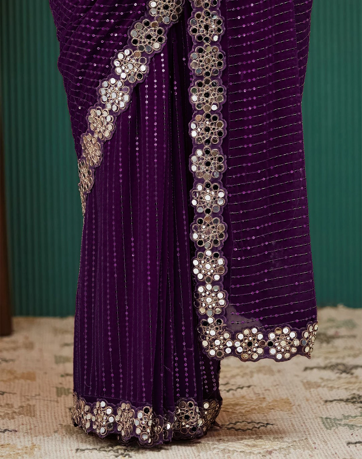 Satrani Embellished, Embroidered, Self Design Bollywood Georgette Saree (Purple)