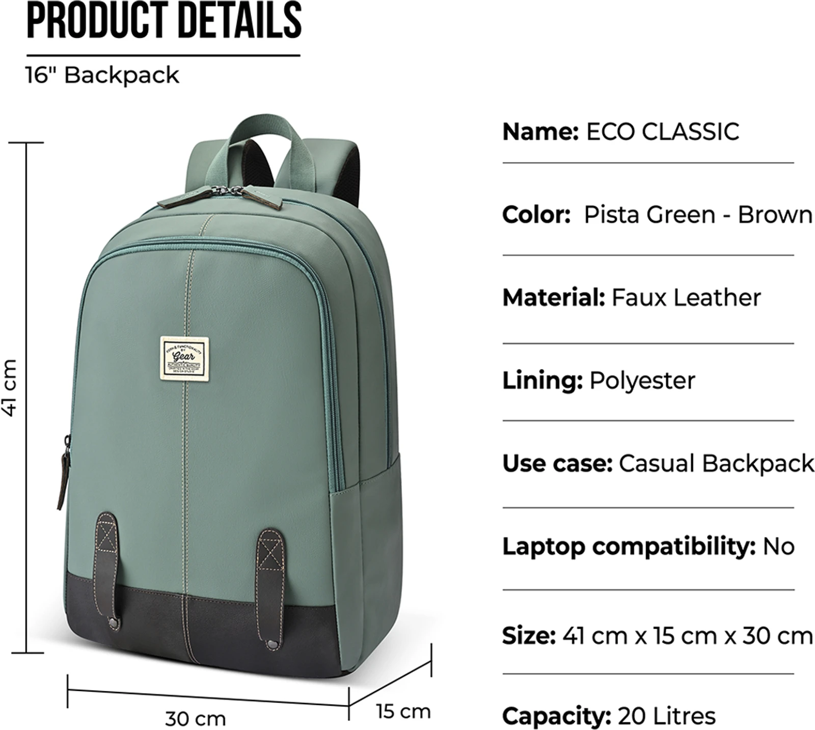 Gear Small 20 L Backpack ECO CLASSIC DAYPACK 16 (Green)