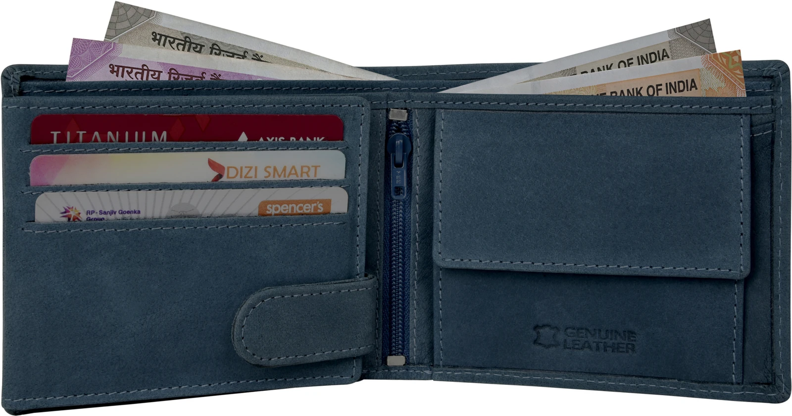 URBAN FOREST Men Blue Genuine Leather RFID  Wallet - Regular Size (6 Card Slots)