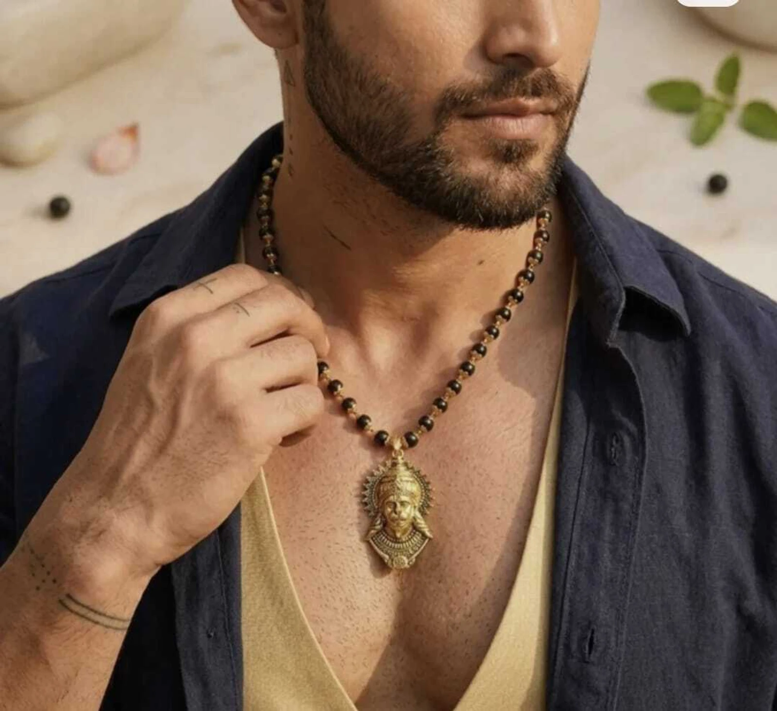 SPYRONIX REAL TREASURE original and certified karungali mala with hanuma ji locket Gold-plated Beads Alloy