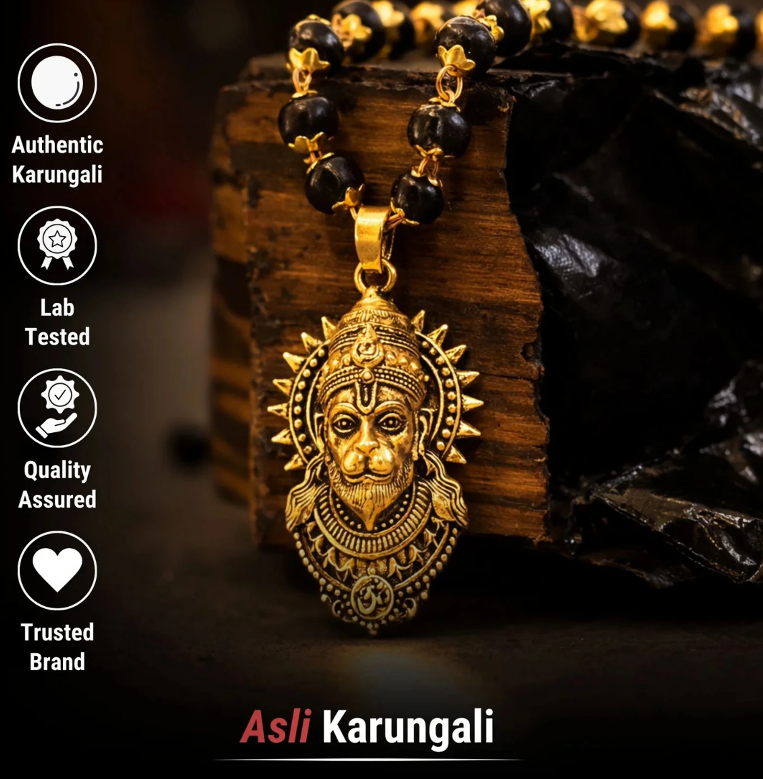 ASTRODADDY,Origianl Karungali Mala With Hanuman Ji Locket With Certification Alloy Pendant Set