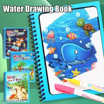 NIARA ENTERPRISES Magic Water Book Quick Dry Book Water coloring Book With Magic Pen Pack Of 1 Books and Pens (Assorted Design as per Availability)