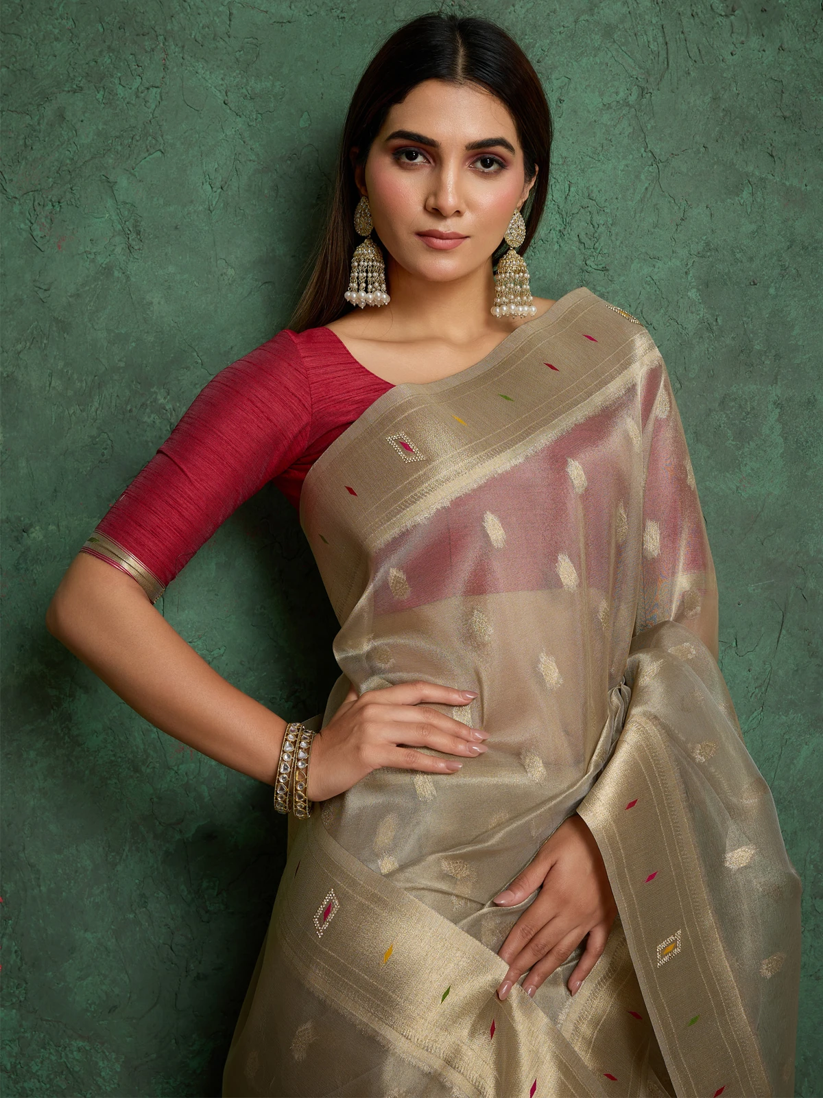 Sangria Woven Paithani Tissue Saree (Beige)