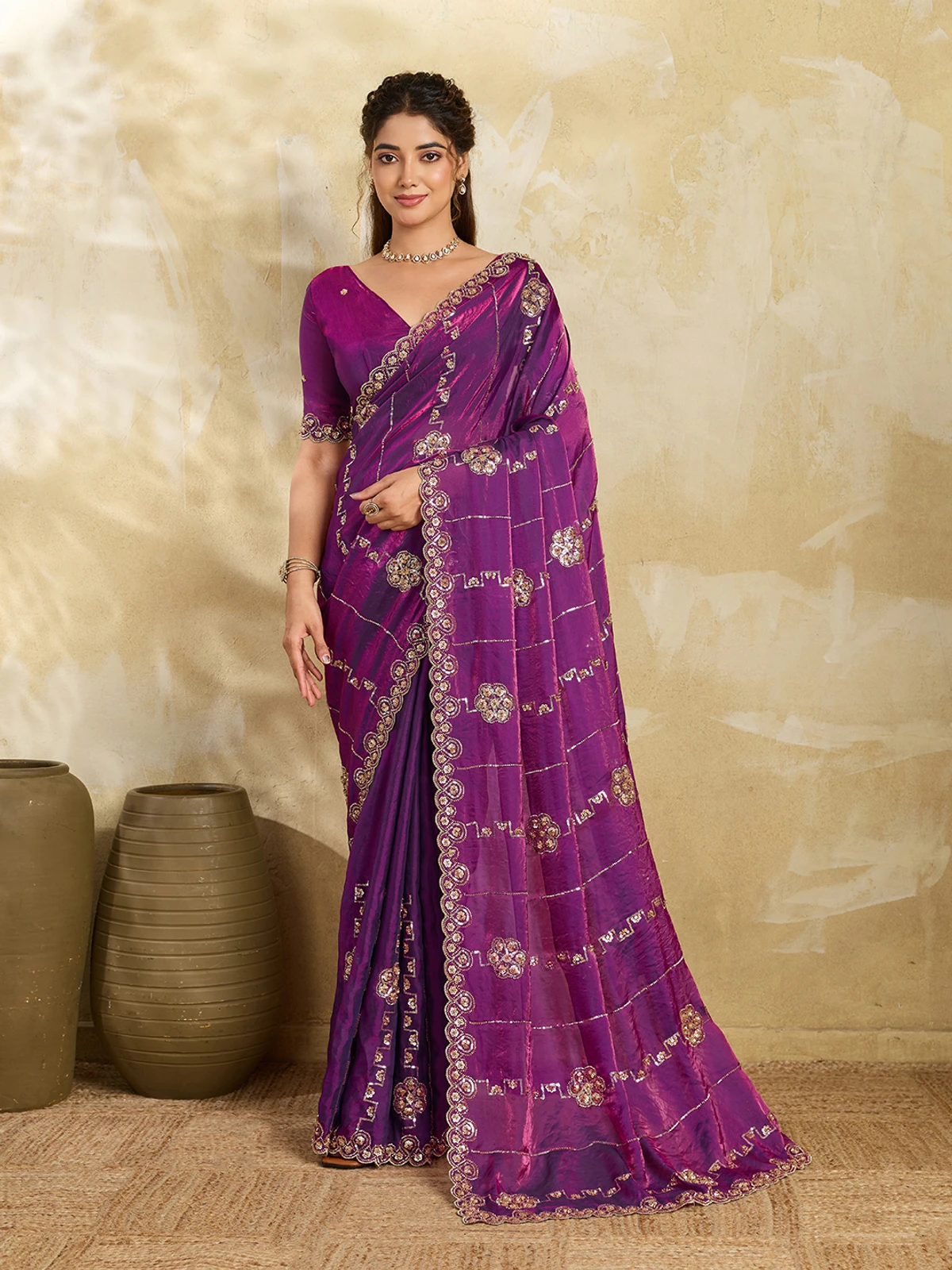ManiSutra Embroidered Bollywood Satin Saree (Multicolor)