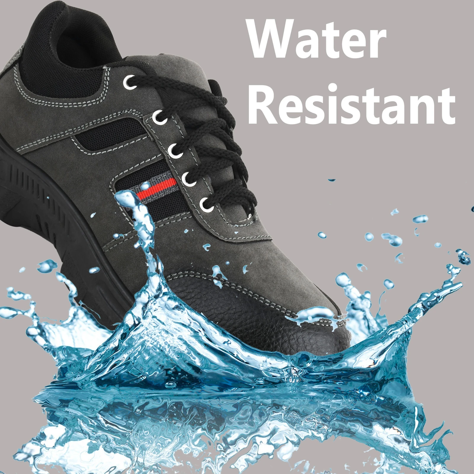 FOOT TRENDS Safety Shoes with PVC Sole and Steel Toes for Factory and Construction Use Boots For Men (Grey , 8)