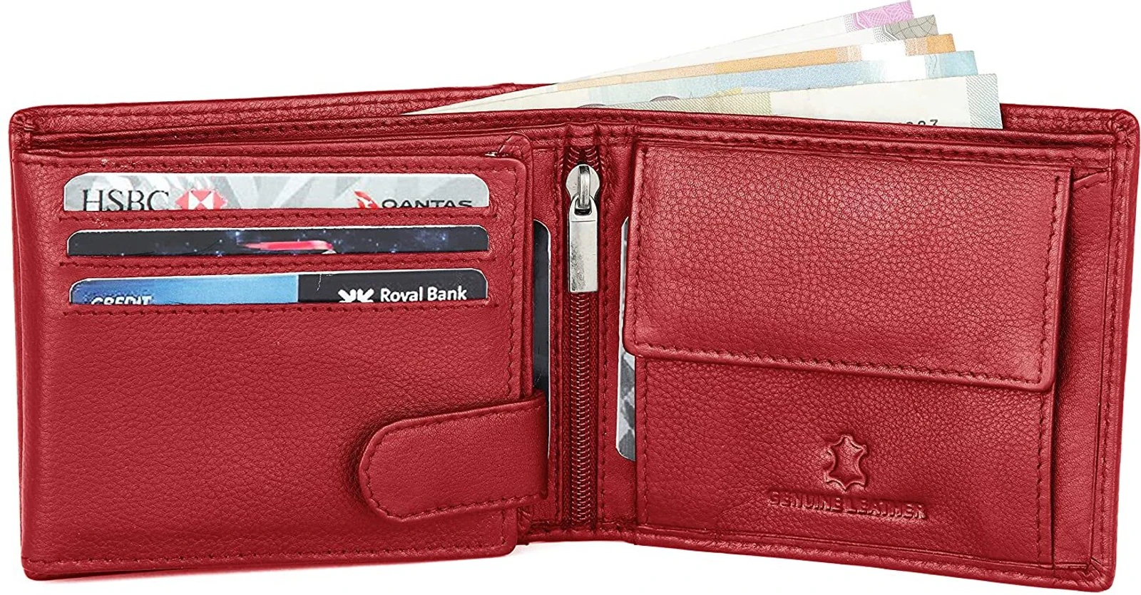WILDHORN Men Casual, Formal, Travel Red Genuine Leather RFID  Wallet (9 Card Slots)