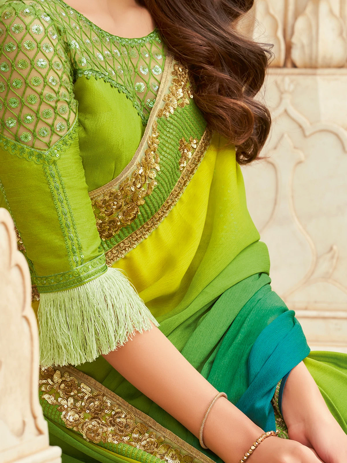 Tasrika Embroidered Bollywood Georgette Saree (Light Green)