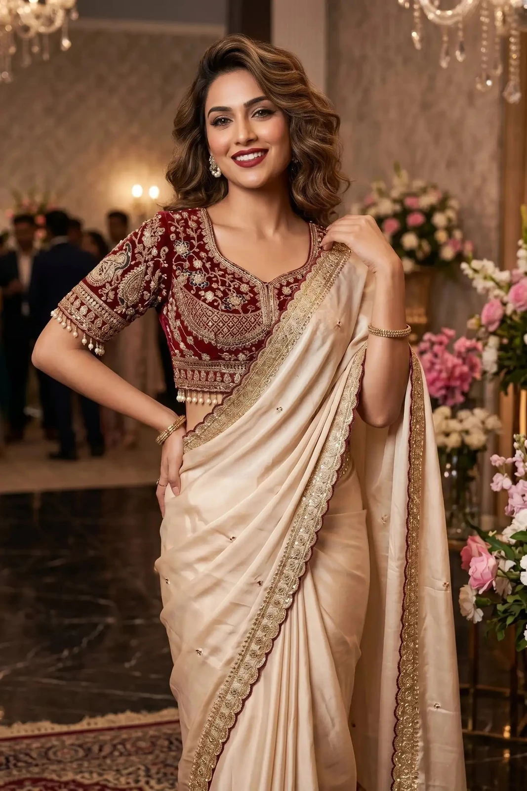 Sareevaa Mall Embroidered, Embellished Bollywood Jimmy Jimmy Saree (Maroon)