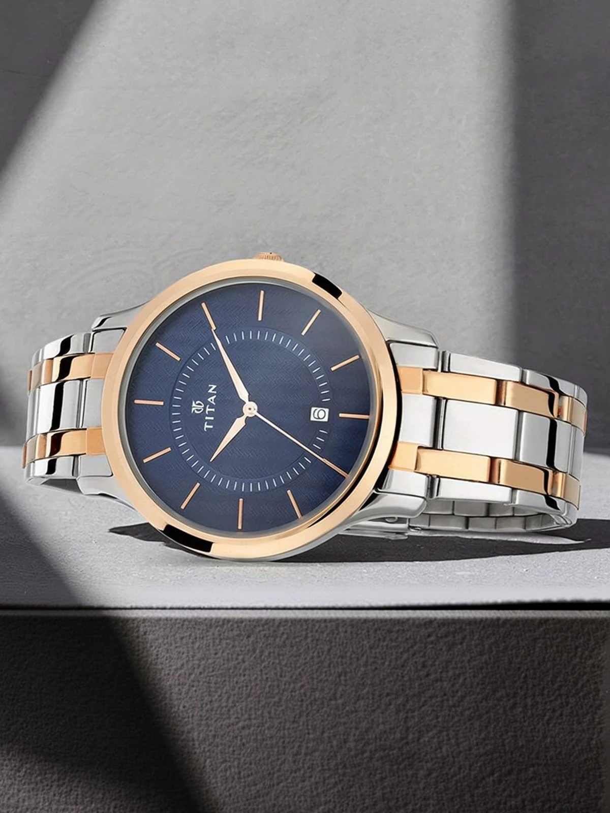 Titan Karishma Blue Dial Silver & Rose Gold Stainless Steel Strap Analog Watch  - For Men NT18242712YM02,NNC3029PP06W,18242712YM02,NU18242712YM02,NU1825KM01